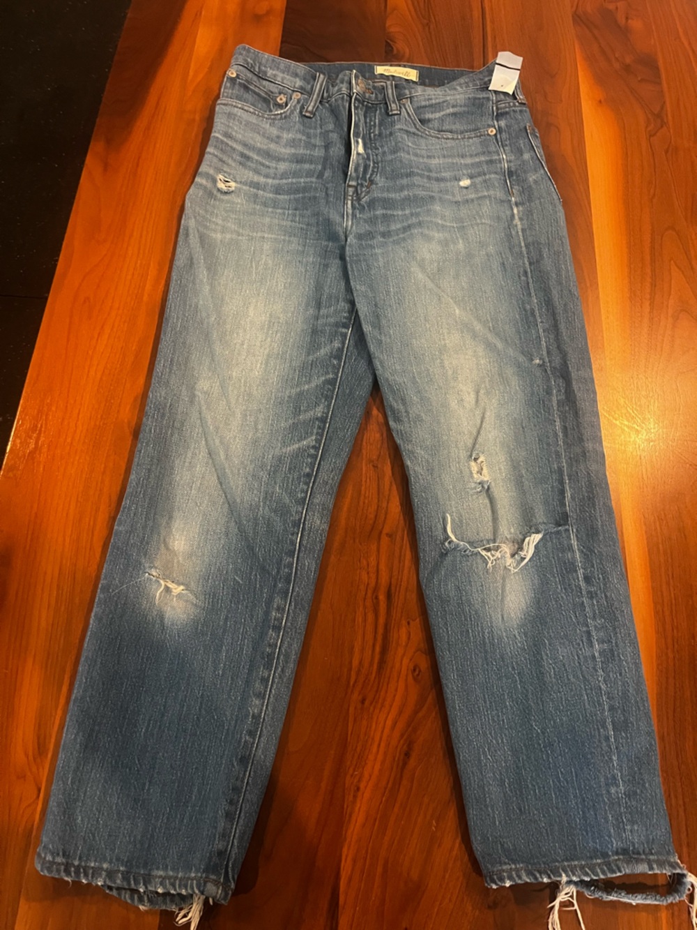 Madewell Women's Straight Leg Distressed Denim Jeans - Light Blue